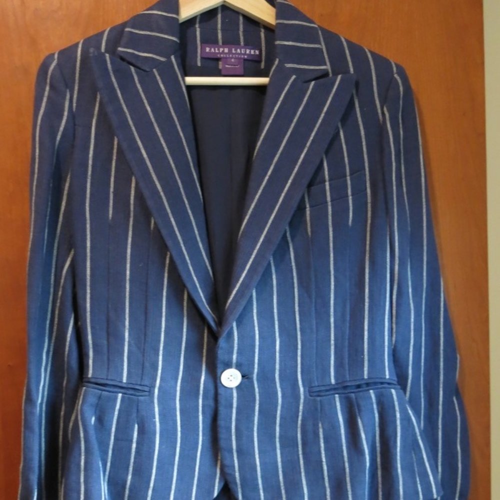 Ralph Lauren Purple Label Striped Linen Blazer
